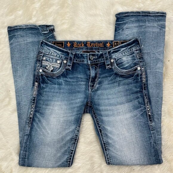 Rock Revival Fenna Low Rise Boot Stretch Jean Bling Size 27